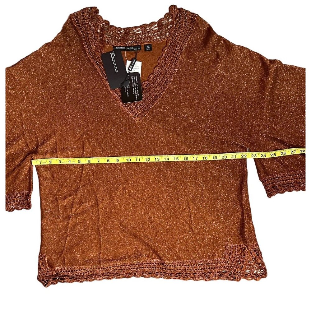 Michelle Nicole Women Plus Size 1X Brown Gold Sweater Long Sleeve Rayón New - Picture 10 of 13